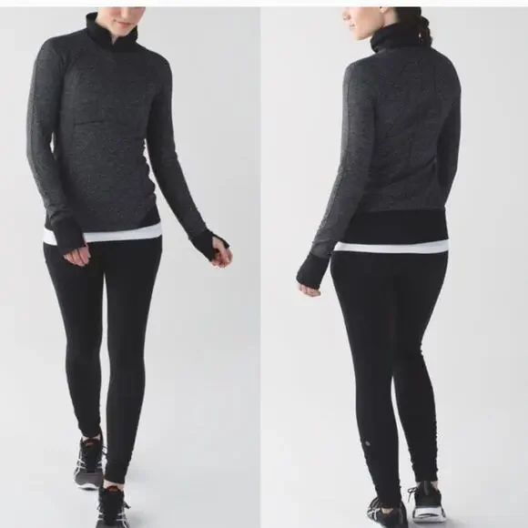 Lululemon Runderful 1/2 Zip Mini Check Pique Black Heathered Black / Black - Picture 2 of 11